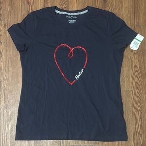 Nautica Navy Tee with Red Heart Embroidery
